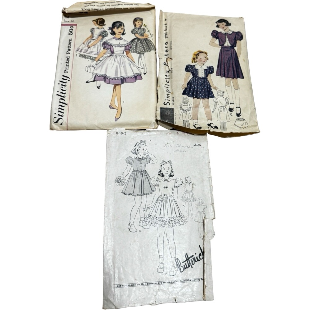 Simplicity Butterick Sewing Patterns Girls Mixed Lot Multi-Size Cut Vintage 1950